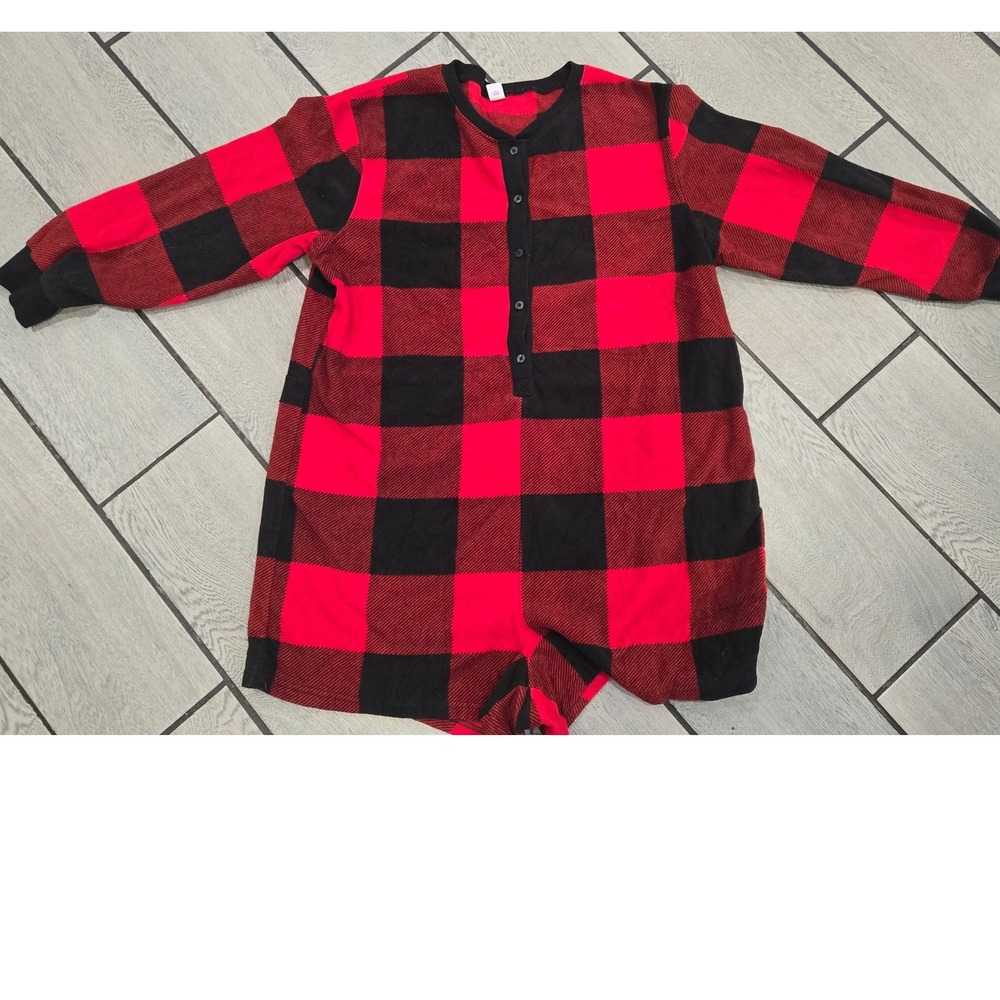 Old Navy Match The Fam Buffalo Plaid Fleece One Piece Pajamas Red Black XL